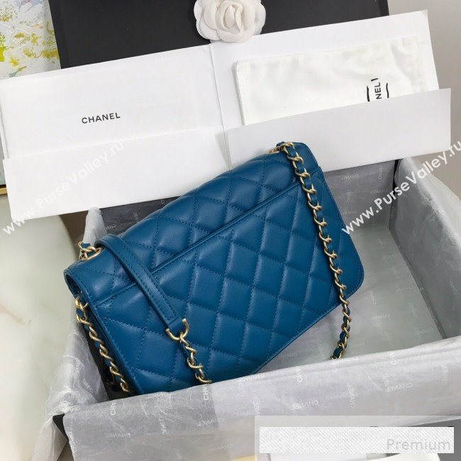 Chanel Quilted Smooth Calfskin Side Chain Large Flap Bag Dark Blue 2019 (FM-9061474)