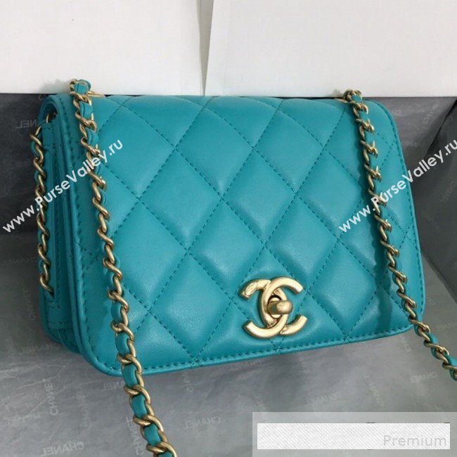 Chanel Quilted Smooth Calfskin Side Chain Small Flap Bag Turq Blue 2019 (FM-9061475)