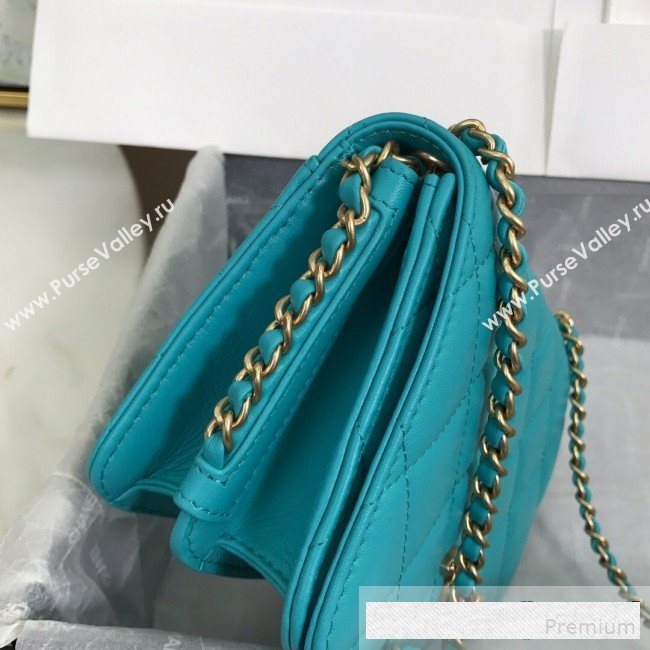 Chanel Quilted Smooth Calfskin Side Chain Small Flap Bag Turq Blue 2019 (FM-9061475)