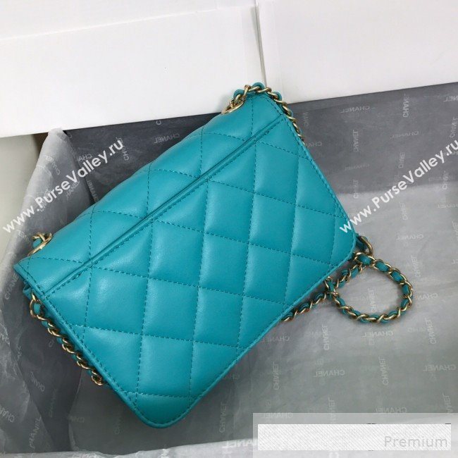 Chanel Quilted Smooth Calfskin Side Chain Small Flap Bag Turq Blue 2019 (FM-9061475)