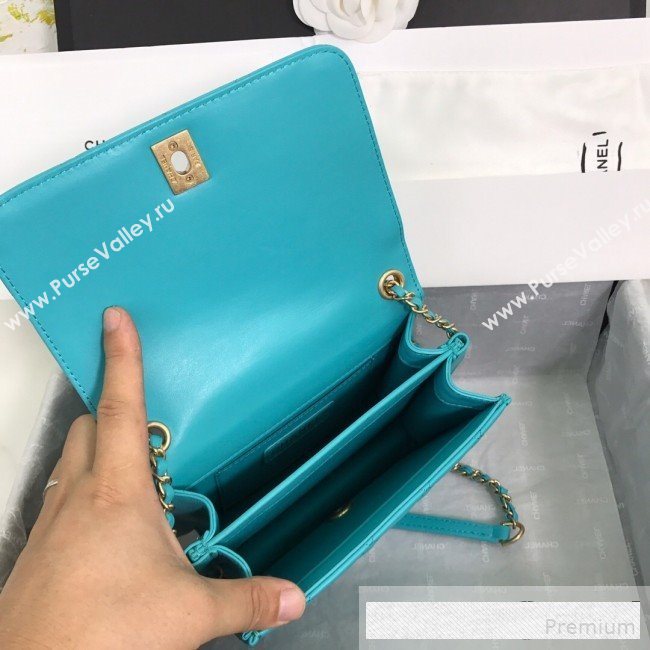 Chanel Quilted Smooth Calfskin Side Chain Small Flap Bag Turq Blue 2019 (FM-9061475)