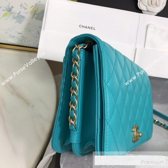 Chanel Quilted Smooth Calfskin Side Chain Large Flap Bag Turq Blue 2019 (FM-9061476)