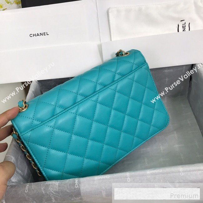 Chanel Quilted Smooth Calfskin Side Chain Large Flap Bag Turq Blue 2019 (FM-9061476)