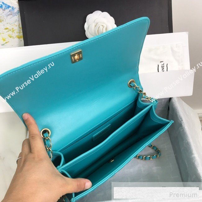 Chanel Quilted Smooth Calfskin Side Chain Large Flap Bag Turq Blue 2019 (FM-9061476)