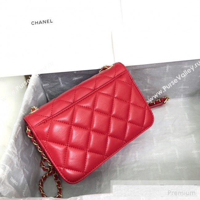 Chanel Quilted Smooth Calfskin Side Chain Small Flap Bag Red 2019 (FM-9061477)