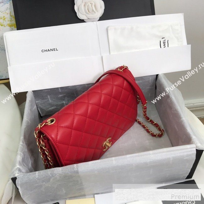 Chanel Quilted Smooth Calfskin Side Chain Large Flap Bag Red 2019 (FM-9061478)