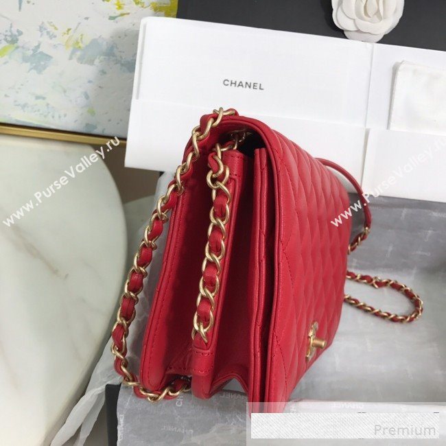 Chanel Quilted Smooth Calfskin Side Chain Large Flap Bag Red 2019 (FM-9061478)