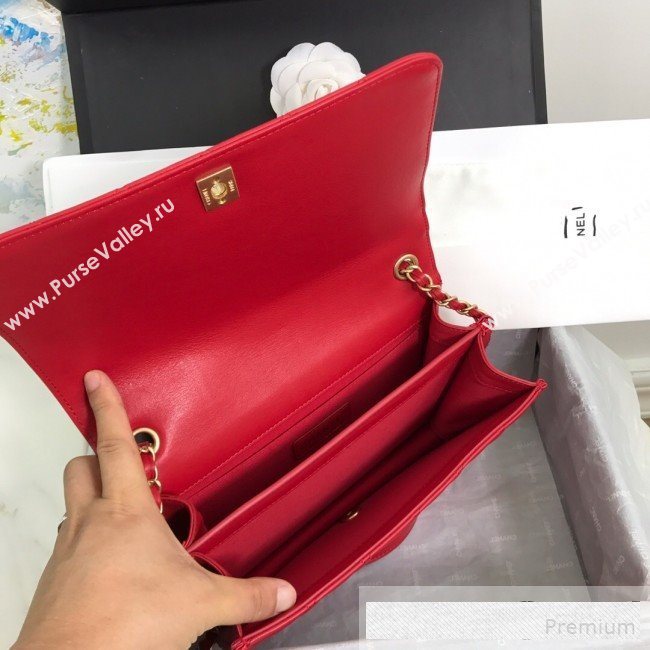 Chanel Quilted Smooth Calfskin Side Chain Large Flap Bag Red 2019 (FM-9061478)