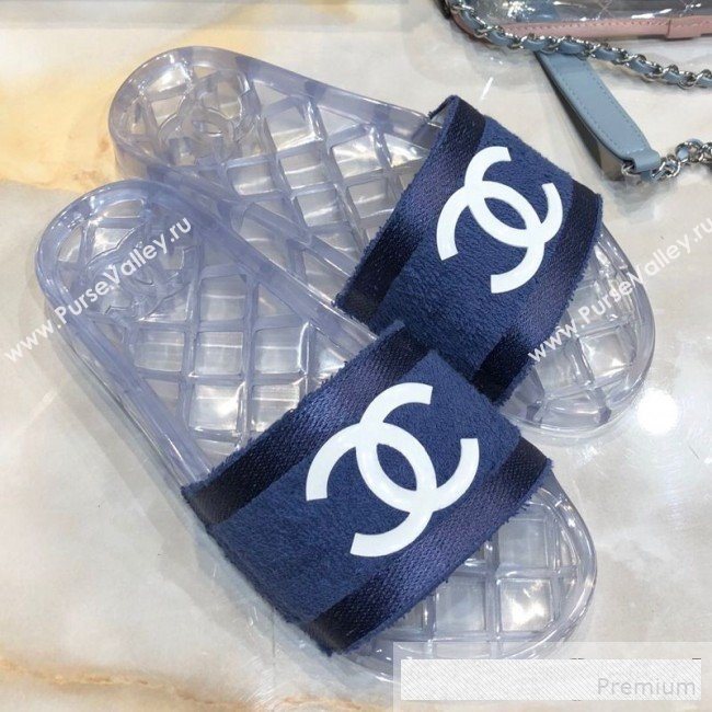 Chanel Flat PVC Sole CC Toweling Slide Sandals Blue 2019 (ANDI-9061307)