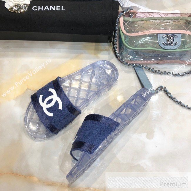 Chanel Flat PVC Sole CC Toweling Slide Sandals Blue 2019 (ANDI-9061307)