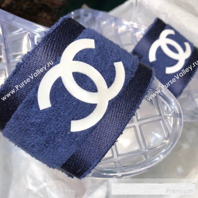 Chanel Flat PVC Sole CC Toweling Slide Sandals Blue 2019 (ANDI-9061307)