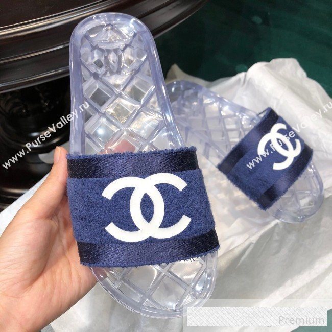 Chanel Flat PVC Sole CC Toweling Slide Sandals Blue 2019 (ANDI-9061307)