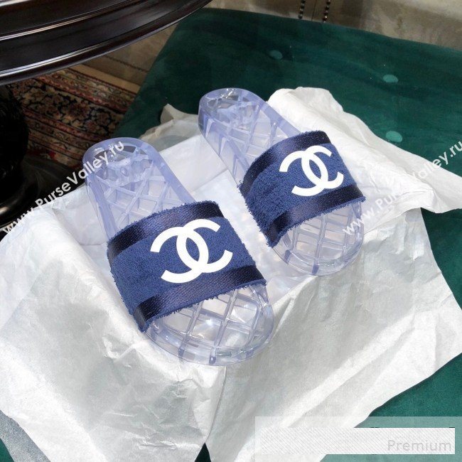 Chanel Flat PVC Sole CC Toweling Slide Sandals Blue 2019 (ANDI-9061307)