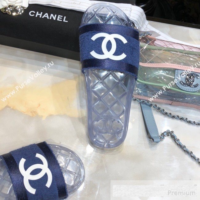 Chanel Flat PVC Sole CC Toweling Slide Sandals Blue 2019 (ANDI-9061307)