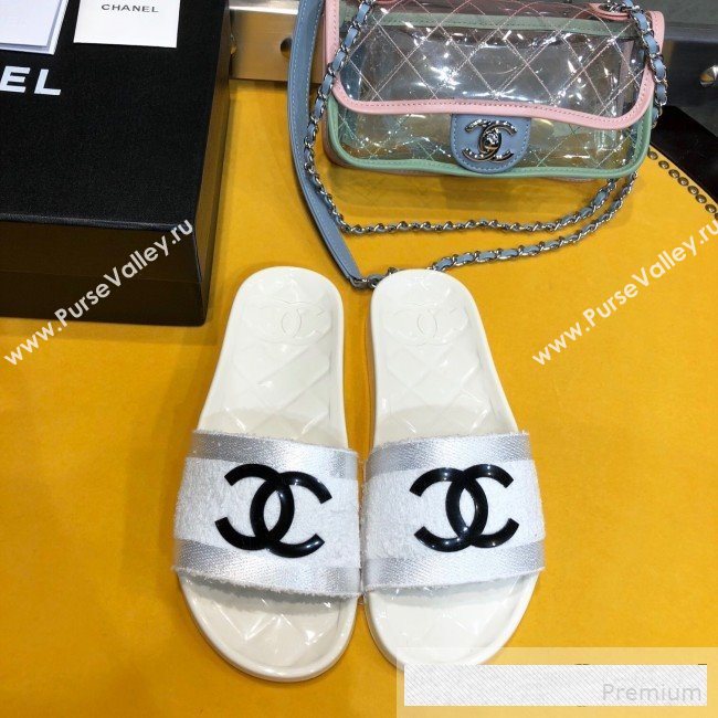 Chanel Flat PVC Sole CC Toweling Slide Sandals White 2019 (ANDI-9061306)
