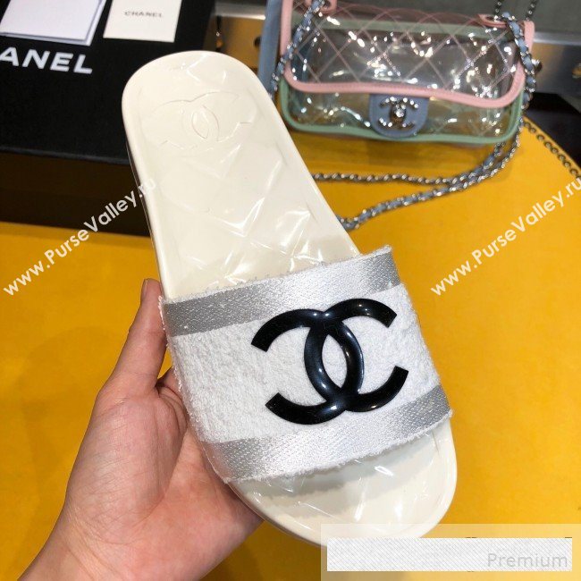 Chanel Flat PVC Sole CC Toweling Slide Sandals White 2019 (ANDI-9061306)