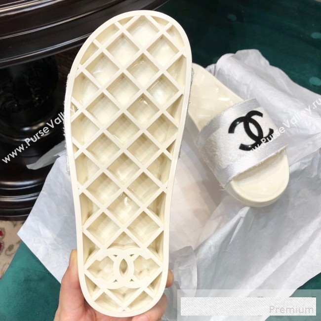 Chanel Flat PVC Sole CC Toweling Slide Sandals White 2019 (ANDI-9061306)