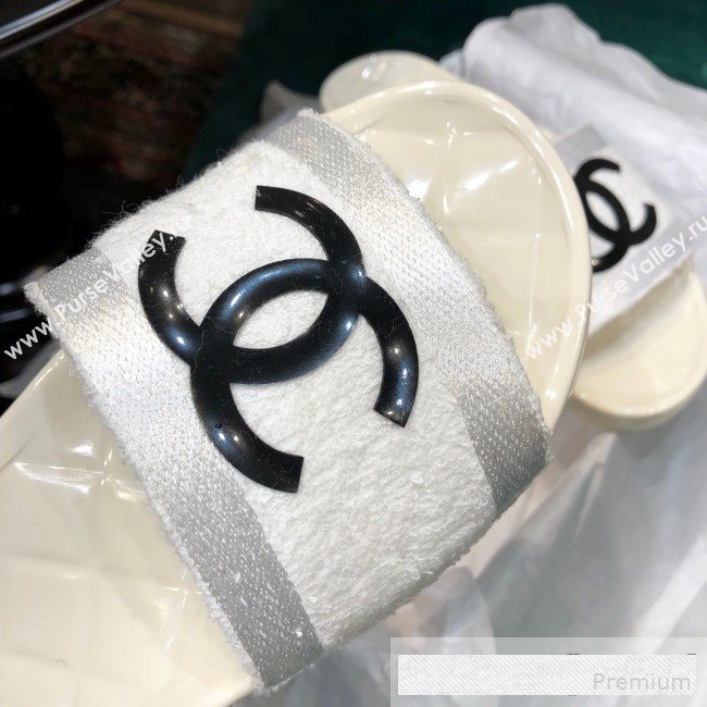 Chanel Flat PVC Sole CC Toweling Slide Sandals White 2019 (ANDI-9061306)