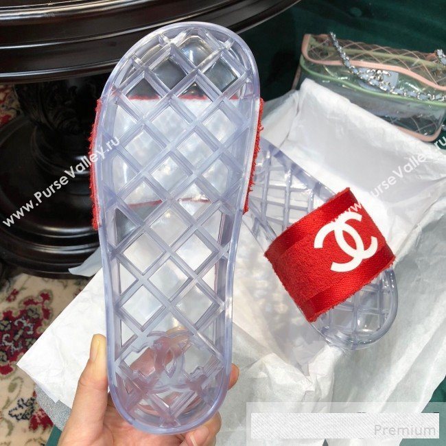 Chanel Flat PVC Sole CC Toweling Slide Sandals Red 2019 (ANDI-9061305)
