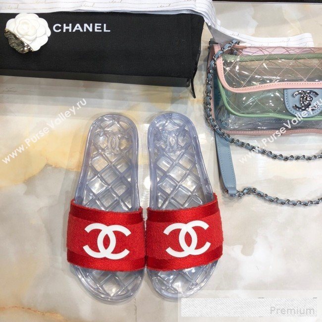 Chanel Flat PVC Sole CC Toweling Slide Sandals Red 2019 (ANDI-9061305)