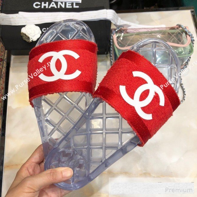 Chanel Flat PVC Sole CC Toweling Slide Sandals Red 2019 (ANDI-9061305)