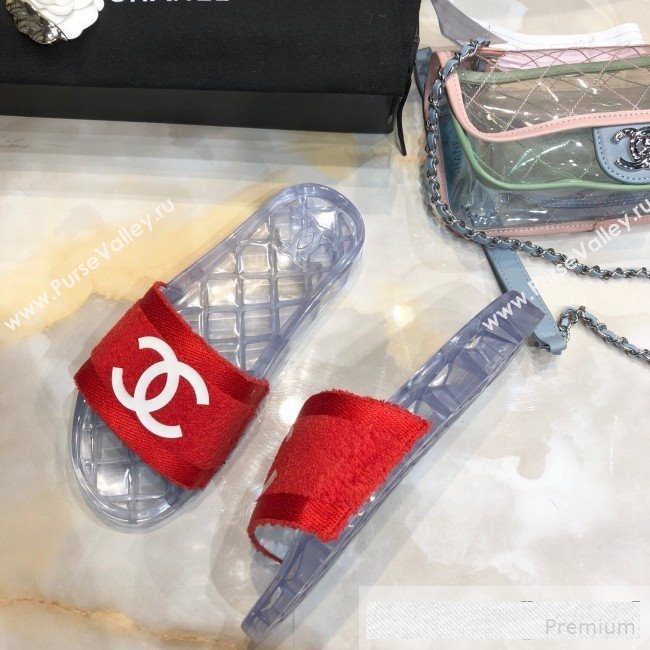 Chanel Flat PVC Sole CC Toweling Slide Sandals Red 2019 (ANDI-9061305)