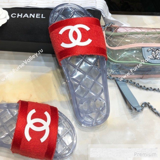 Chanel Flat PVC Sole CC Toweling Slide Sandals Red 2019 (ANDI-9061305)
