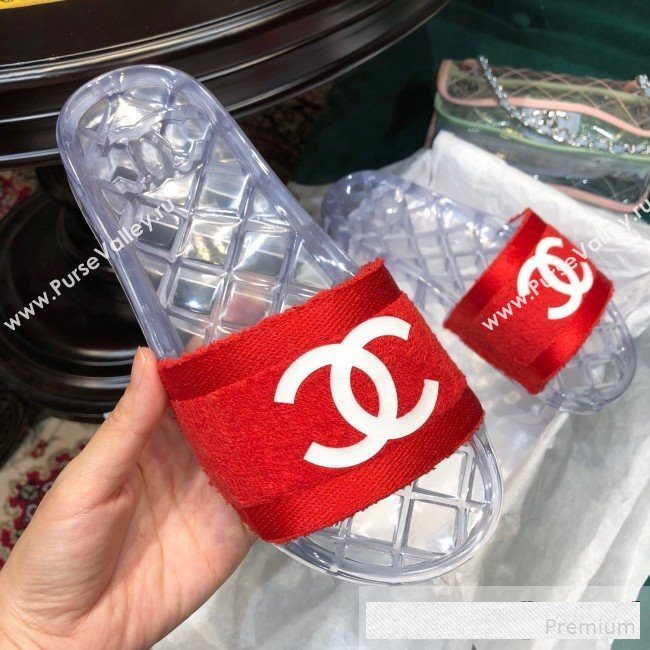 Chanel Flat PVC Sole CC Toweling Slide Sandals Red 2019 (ANDI-9061305)