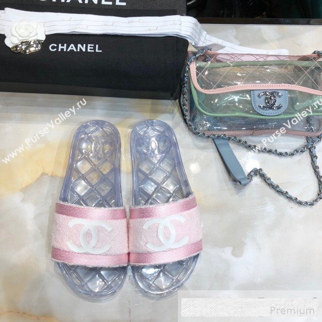 Chanel Flat PVC Sole CC Toweling Slide Sandals Pink 2019 (ANDI-9061304)