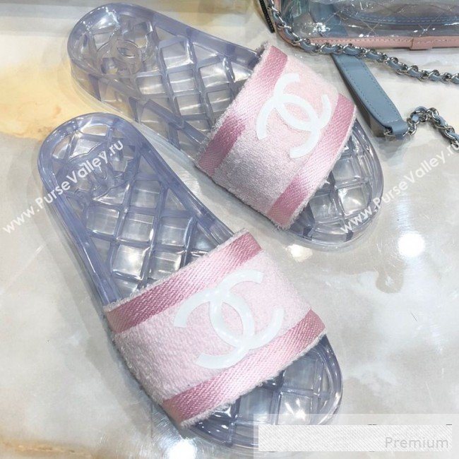 Chanel Flat PVC Sole CC Toweling Slide Sandals Pink 2019 (ANDI-9061304)