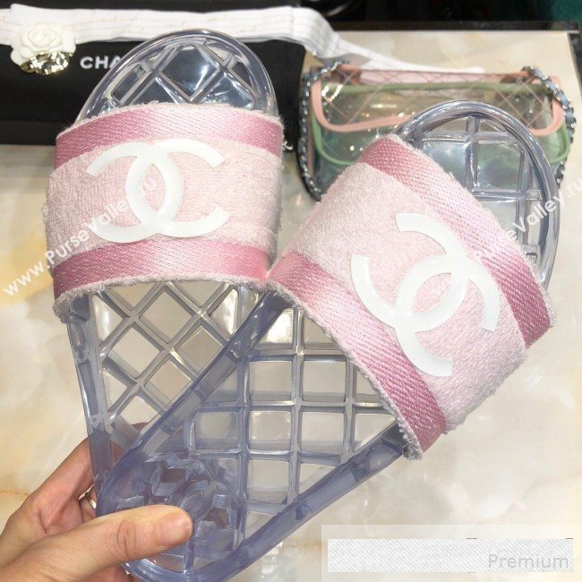 Chanel Flat PVC Sole CC Toweling Slide Sandals Pink 2019 (ANDI-9061304)