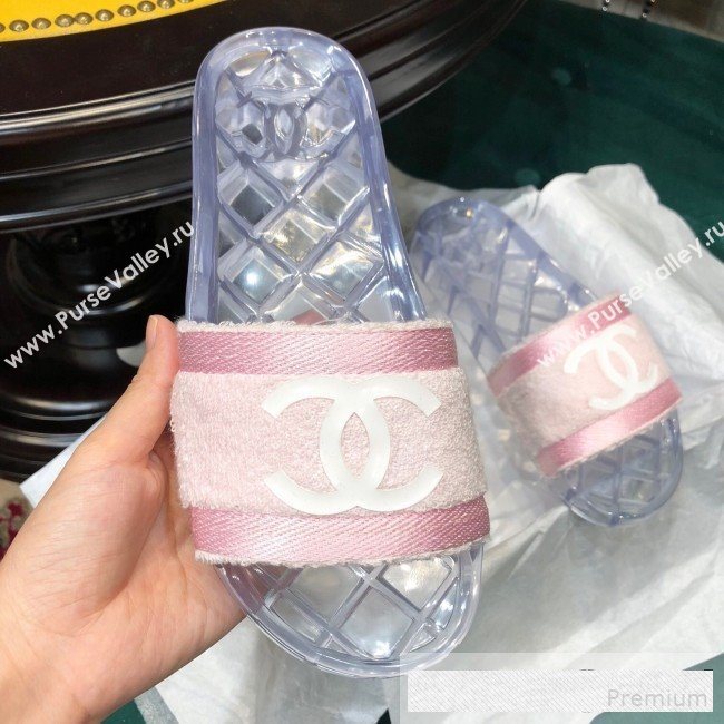 Chanel Flat PVC Sole CC Toweling Slide Sandals Pink 2019 (ANDI-9061304)