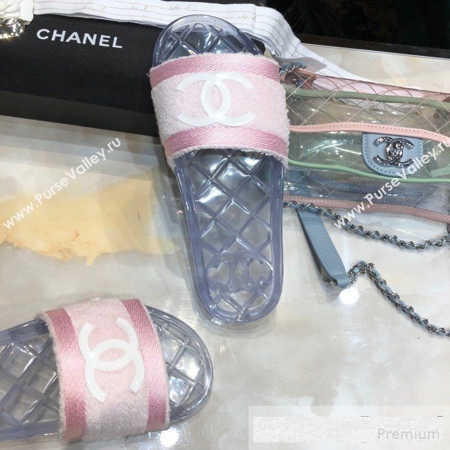 Chanel Flat PVC Sole CC Toweling Slide Sandals Pink 2019 (ANDI-9061304)