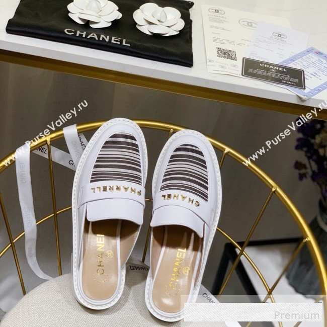 Chanel x Pharrell Stripes Flat Loafers Mules White 2019 (ANDI-9061312)