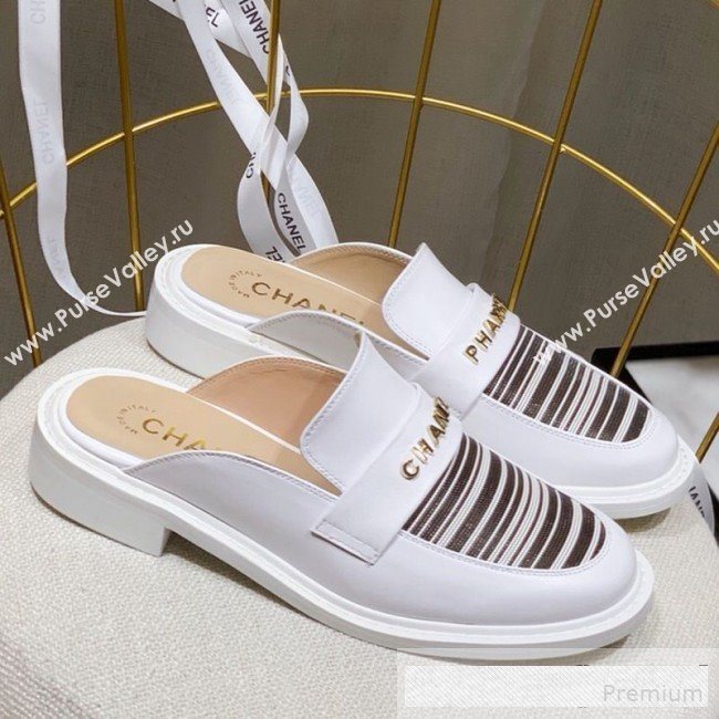 Chanel x Pharrell Stripes Flat Loafers Mules White 2019 (ANDI-9061312)
