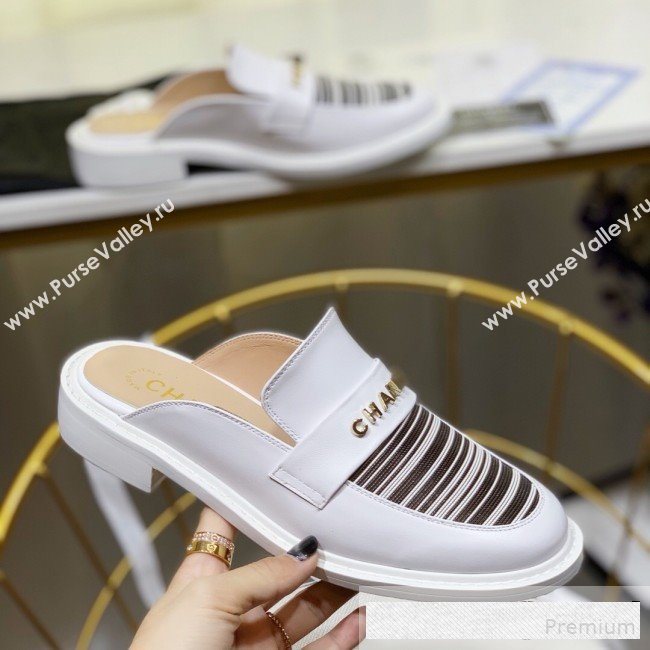 Chanel x Pharrell Stripes Flat Loafers Mules White 2019 (ANDI-9061312)