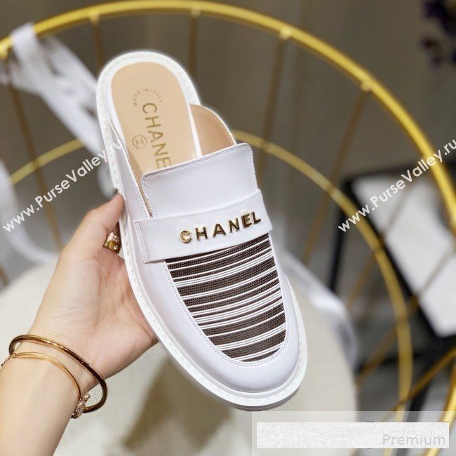 Chanel x Pharrell Stripes Flat Loafers Mules White 2019 (ANDI-9061312)