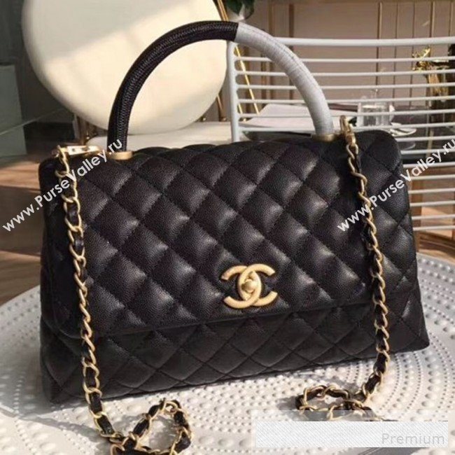 Chanel Grained Quilted Calfskin Coco Handle Flap Top Handle Bag Black (XINL-9061112)