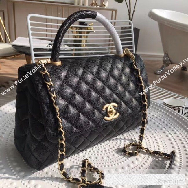 Chanel Grained Quilted Calfskin Coco Handle Flap Top Handle Bag Black (XINL-9061112)