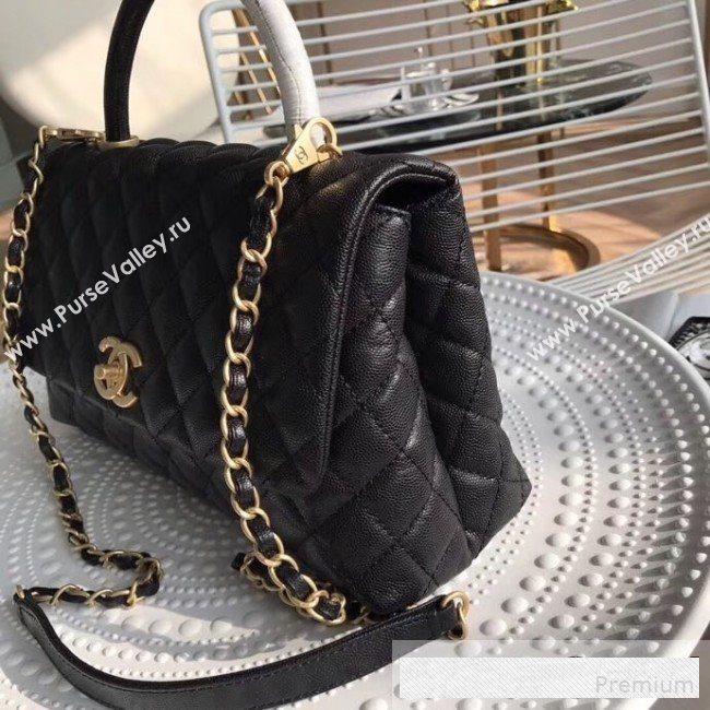 Chanel Grained Quilted Calfskin Coco Handle Flap Top Handle Bag Black (XINL-9061112)