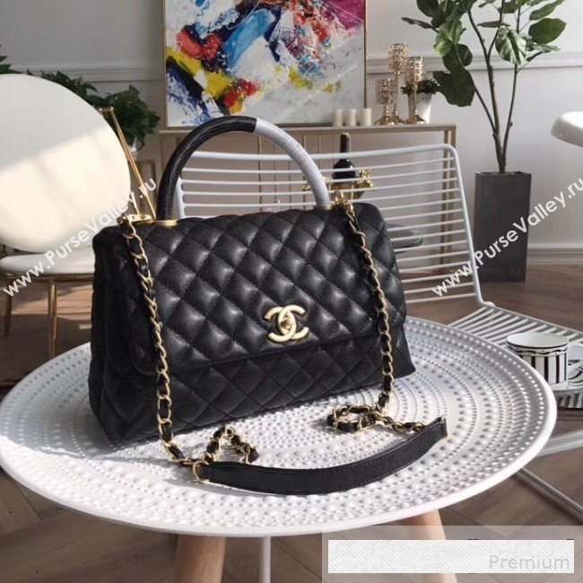 Chanel Grained Quilted Calfskin Coco Handle Flap Top Handle Bag Black (XINL-9061112)