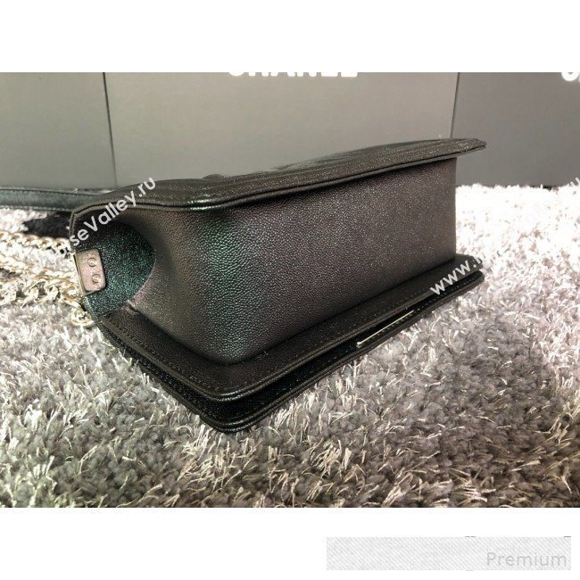 Chanel Iridescent Chevron Grained Leather Classic Medium Boy Flap Bag Black/Silver 2019 (FM-9061518)