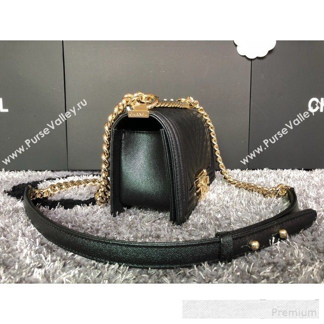 Chanel Iridescent Chevron Grained Leather Classic Small Boy Flap Bag Black/Gold 2019 (FM-9061517)