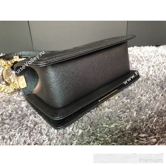 Chanel Iridescent Chevron Grained Leather Classic Medium Boy Flap Bag Black/Gold 2019 (FM-9061519)