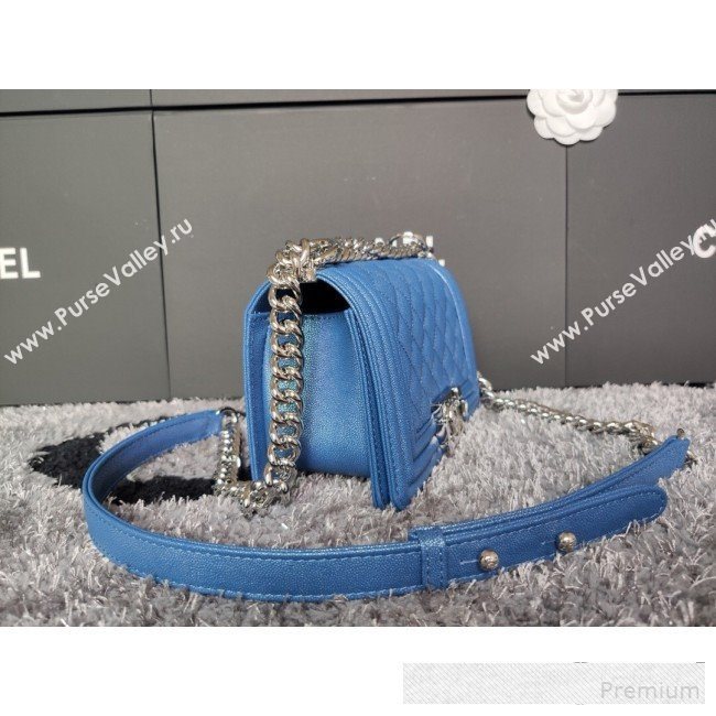Chanel Iridescent Quilted Grained Leather Classic Small Boy Flap Bag Blue/Silver 2019 (FM-9061520)
