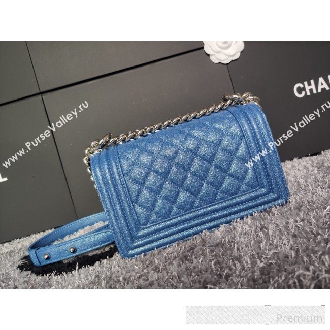 Chanel Iridescent Quilted Grained Leather Classic Small Boy Flap Bag Blue/Silver 2019 (FM-9061520)