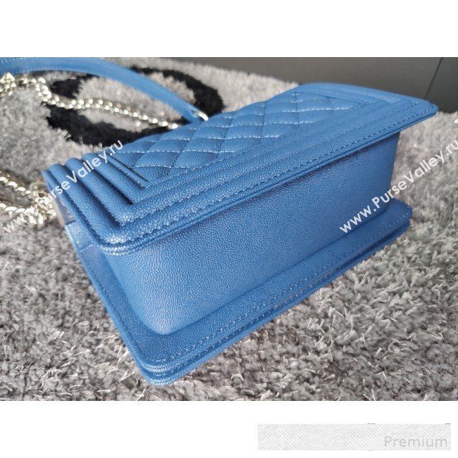 Chanel Iridescent Quilted Grained Leather Classic Small Boy Flap Bag Blue/Silver 2019 (FM-9061520)