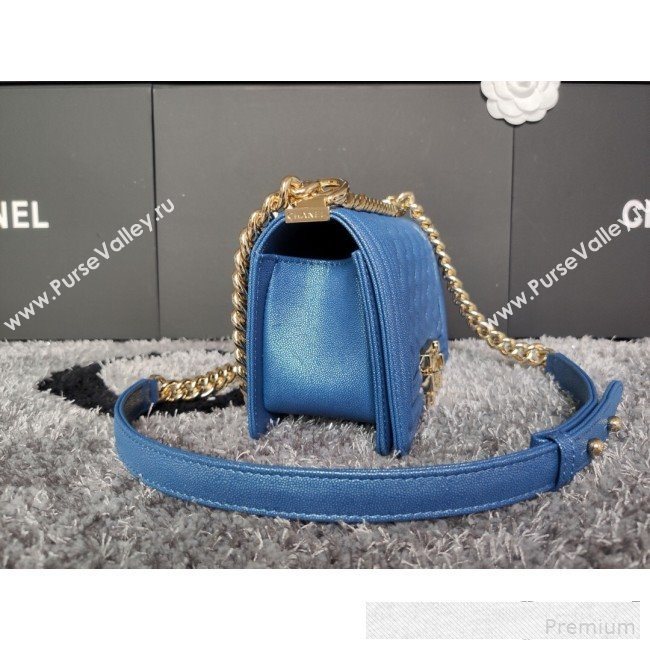 Chanel Iridescent Quilted Grained Leather Classic Small Boy Flap Bag Blue/Gold 2019 (FM-9061521)