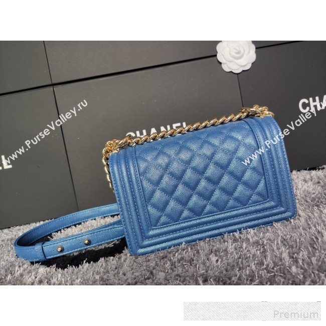 Chanel Iridescent Quilted Grained Leather Classic Small Boy Flap Bag Blue/Gold 2019 (FM-9061521)