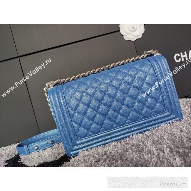 Chanel Iridescent Quilted Grained Leather Classic Medium Boy Flap Bag Blue/Silver 2019 (FM-9061522)